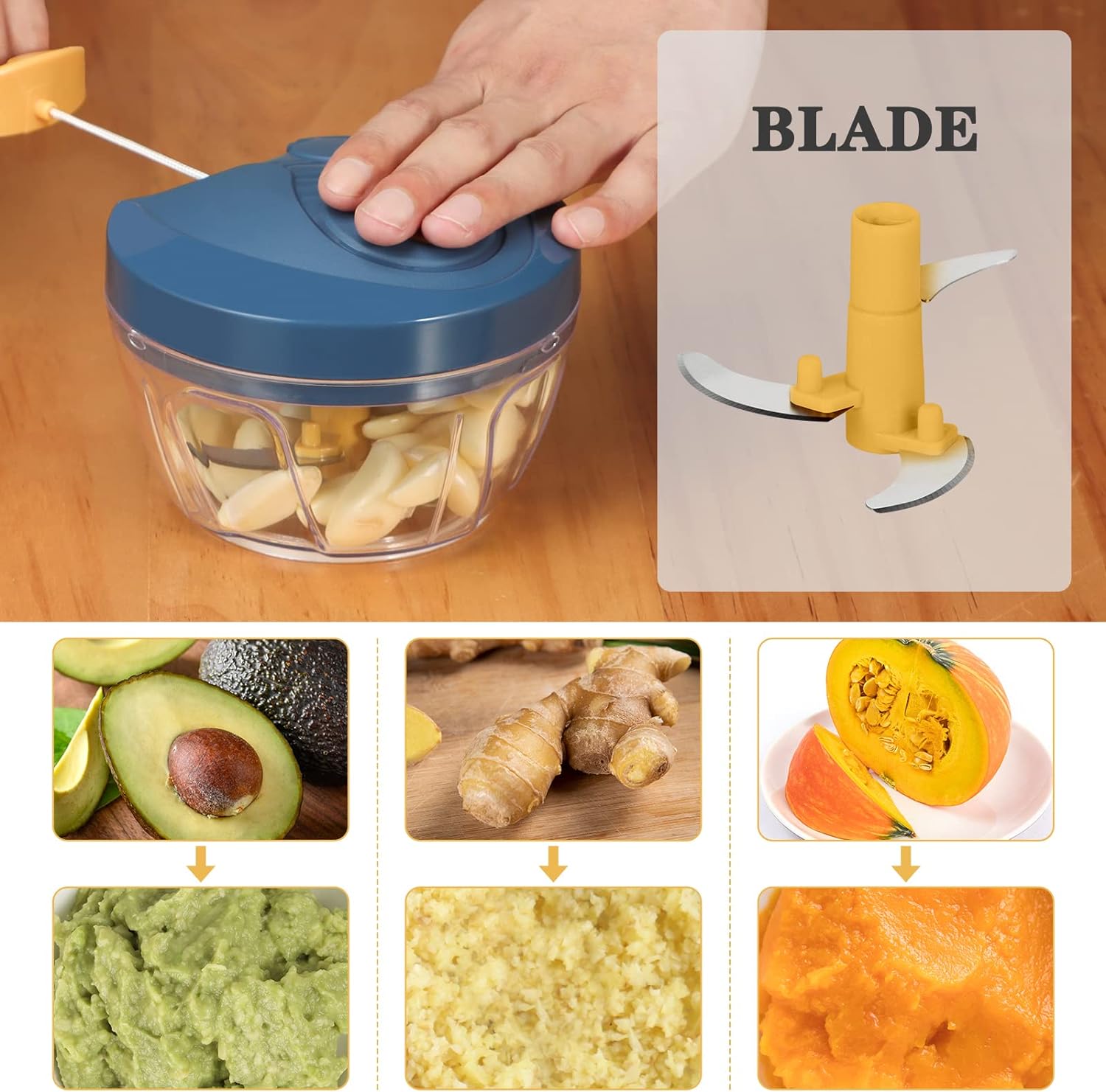 Manual Food Chopper, Vegetable Cutter, Chopper, Hand String Chopper, Smoothie Blender -900ml Manual Food Chopper, Vegetable Cutter, Chopper, Hand String Chopper, Smoothie Blender -900ml